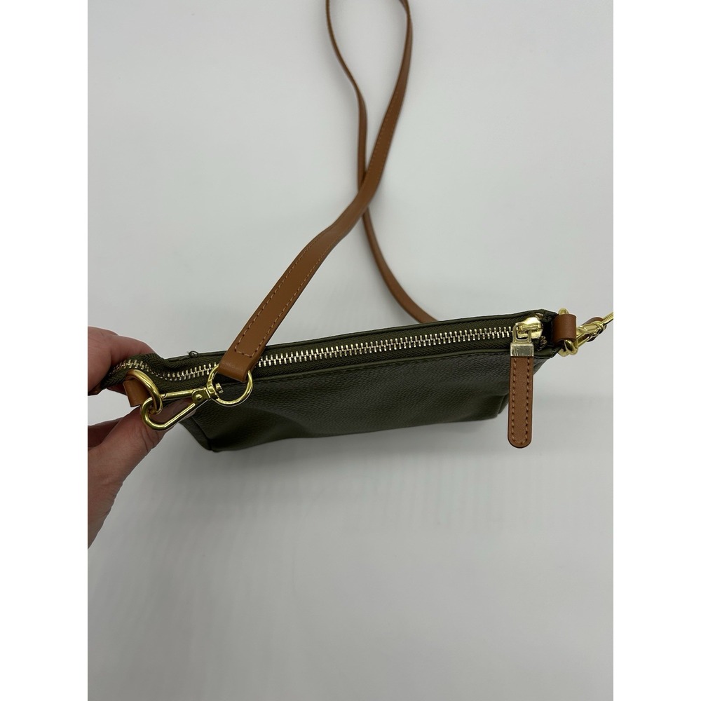 JOY & IMAN Leather Crossbody Purse Bag‎ Green Tan Small Removable Strap - Picture 6 of 7